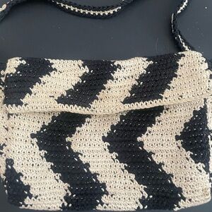 Black and cream natural purse with snap closure